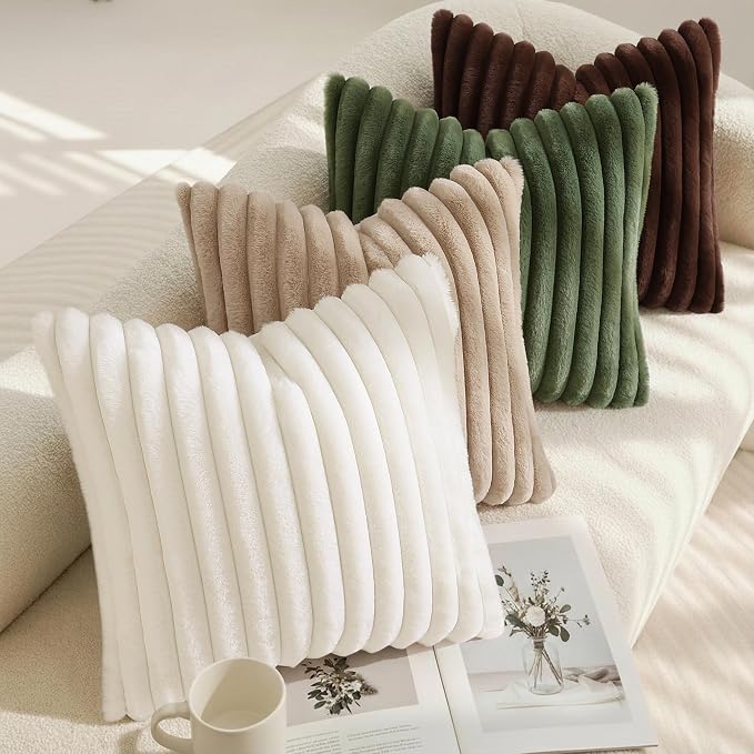 decorUhome Summer Cozy Faux Fur Throw Pillow Covers 12x20 Set of 2 Decorative - Image 7