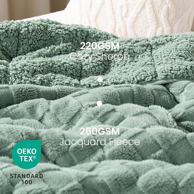 Drewin 15lbs Weighted Blanket Queen Size, Classy Soft Jacquard Checkered Sherpa - Image 2