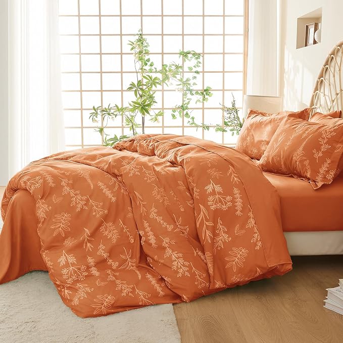 MUXHOMO Duvet Cover King Size, Reversible Floral Caramel Duvet Cover Set - Image 2