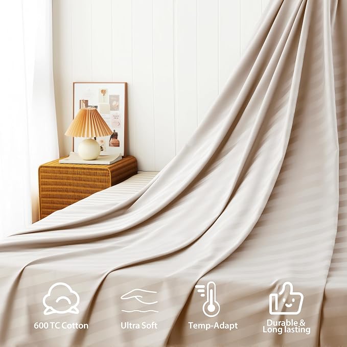 Cotton Flat Sheets Only, 600 TC 100% Cotton Flat Sheet Top Sheet Only, TwinXL - Image 4