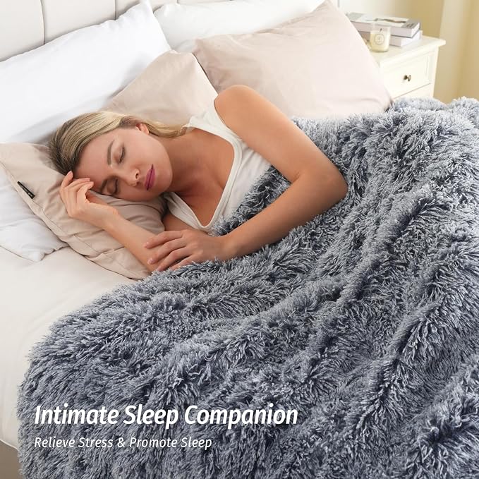 Wemore Shaggy Long Fur Faux Fur Weighted Blanket, Cozy and Plush Sherpa Long - Image 2