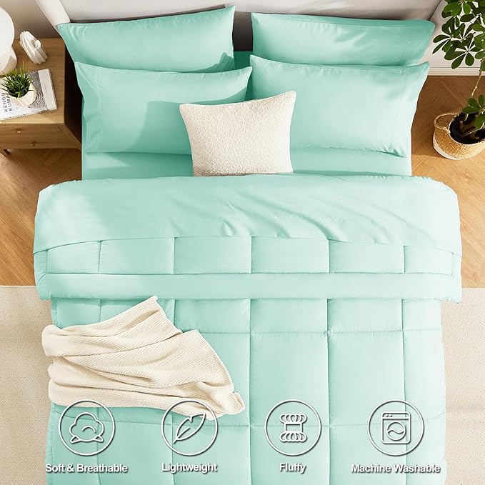 CozyLux Full Size Comforter Sets Mint Green, 7 Pieces Bed in a Bag, All Season - Image 2