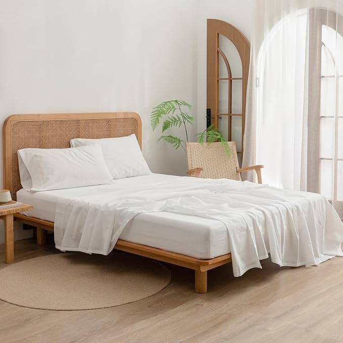 BESTOUCH Flat Sheet Only 100% Washed Cotton Linen Feel Wrinkle-Free, - Image 3