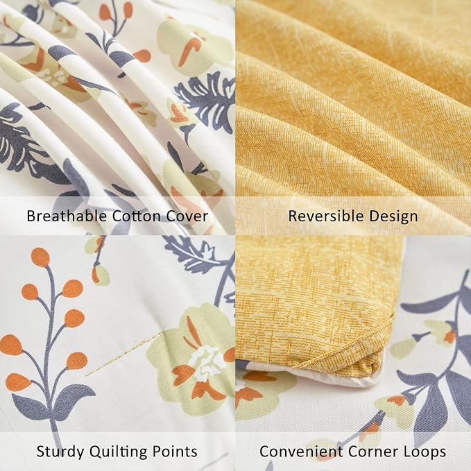 LEMIROE Yellow Floral Cotton Comforter King Size - Image 5
