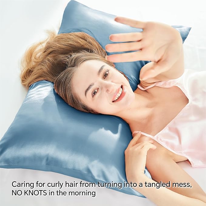 BEDELITE Satin Pillowcase with Zipper, Airy Blue King Size Pillow Cases Set of 2 - Image 4