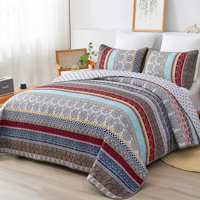 WONGS BEDDING Boho Quilt Set King Size, Lightweight Microfiber Bedspread by WONGSBEDDING