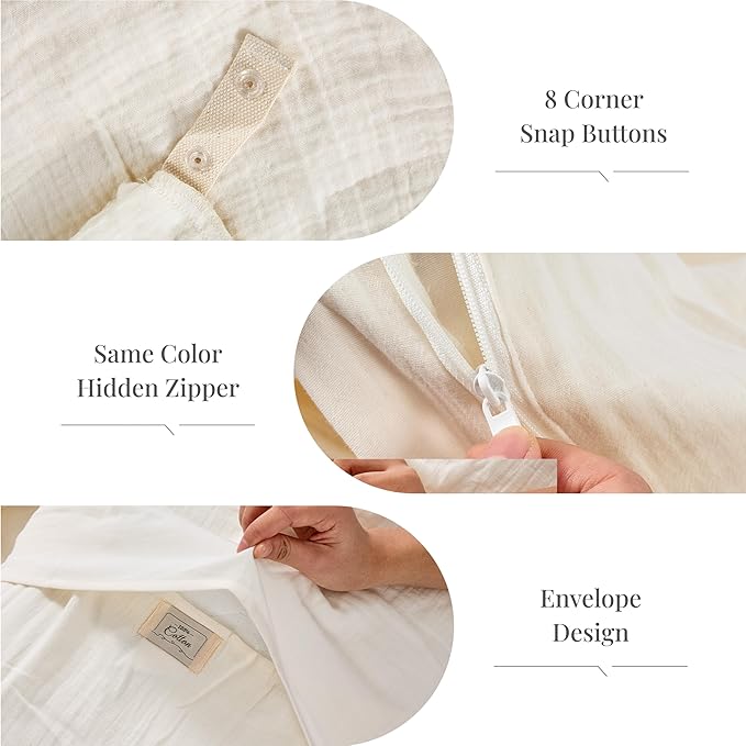 Ivory White Duvet Cover Queen Size, 100% Sandwashed Cotton Soft Queen Duvet - Image 5