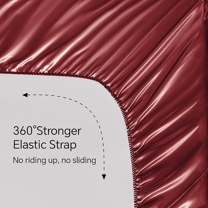 BEDELITE Satin Sheets Full Size Bed Set, Luxury Soft Burgundy Silky Sheet - Image 5