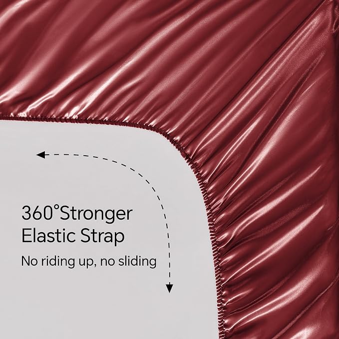BEDELITE California King Sheets Set, Luxury Soft Burgundy Satin Sheets - Image 5