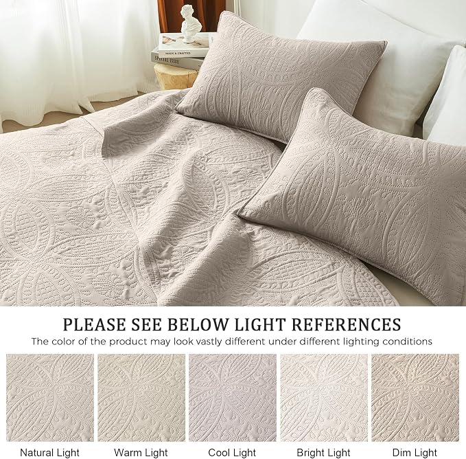 akkialla Taupe Full/Queen Quilt Set, Ultrasonic Lightweight Bedspread Coverlet - Image 5