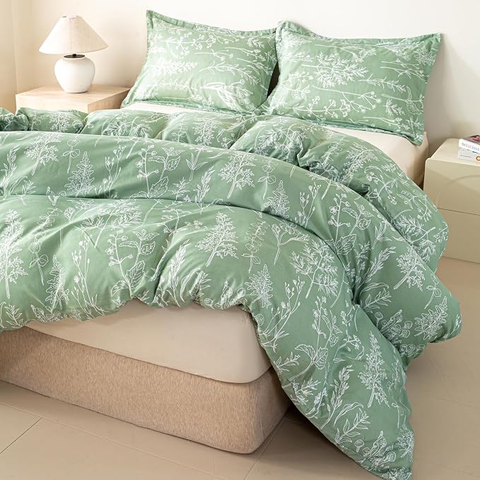 OAITE Green Duvet Cover King Size 3 Pieces Prewashed Cotton-Like Polyester - Image 2