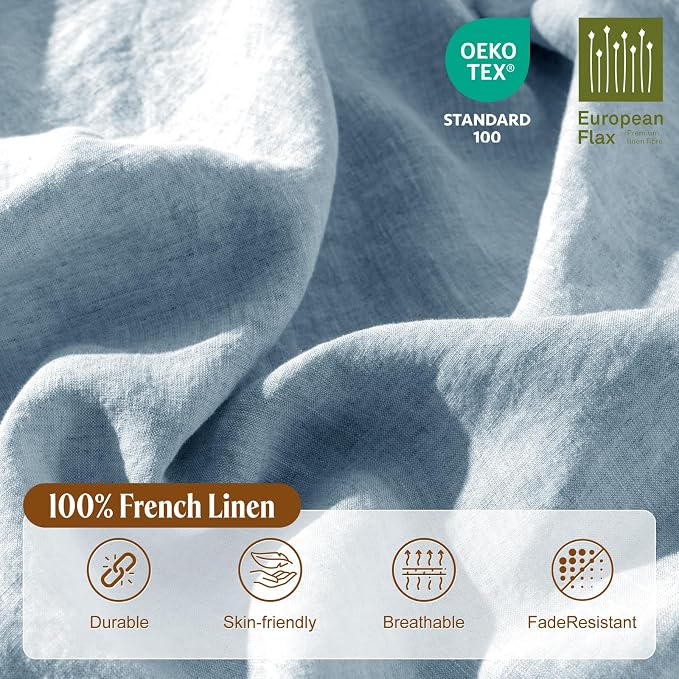 LBRO2M 100% France Linen Duvet Cover Set Cal King Size 3 Pcs Natural Flax - Image 3