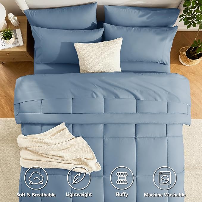 CozyLux Full Size Comforter Sets Dusty Blue, 7 Pieces Bed in a Bag, All Season - Image 2