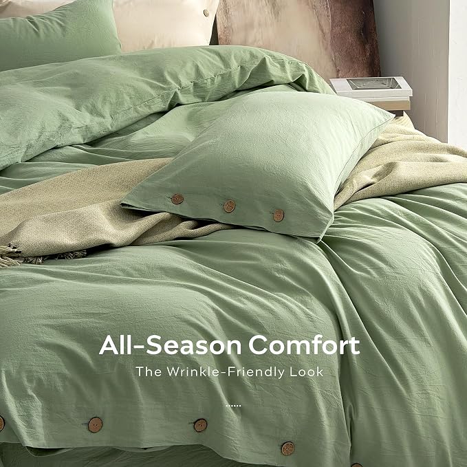 JELLYMONI 100% Washed Cotton Duvet Cover Twin – Soft, Breathable Linen-Look - Image 5