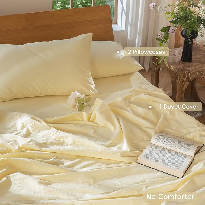 MooMee Bedding Duvet Cover Set 100% Washed Cotton Linen Like Textured - Image 2