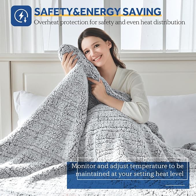 Sealy Electric Blanket Full Size, Soft Sherpa Heated Blanket Single Control - Image 2