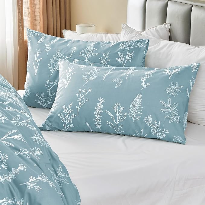 MUXHOMO Duvet Cover Full Size, Reversible Floral Mineral Blue Duvet Cover Set - Image 4