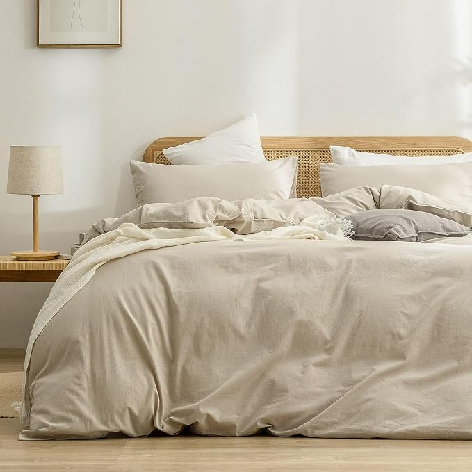 BESTOUCH Duvet Cover Set 100% Washed Cotton Linen Feel Super Soft Comfortable by BESTOUCH