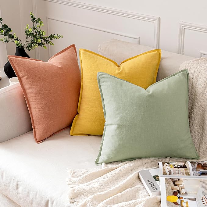 MIULEE Decorative Linen Pillow Covers 20x20 Inch Light Green ​Boho Farmhouse​ - Image 4