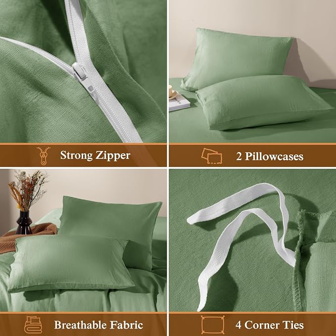 LBRO2M 100% France Linen Duvet Cover Set Full Size 3 Pcs Natural Flax Comforter - Image 5