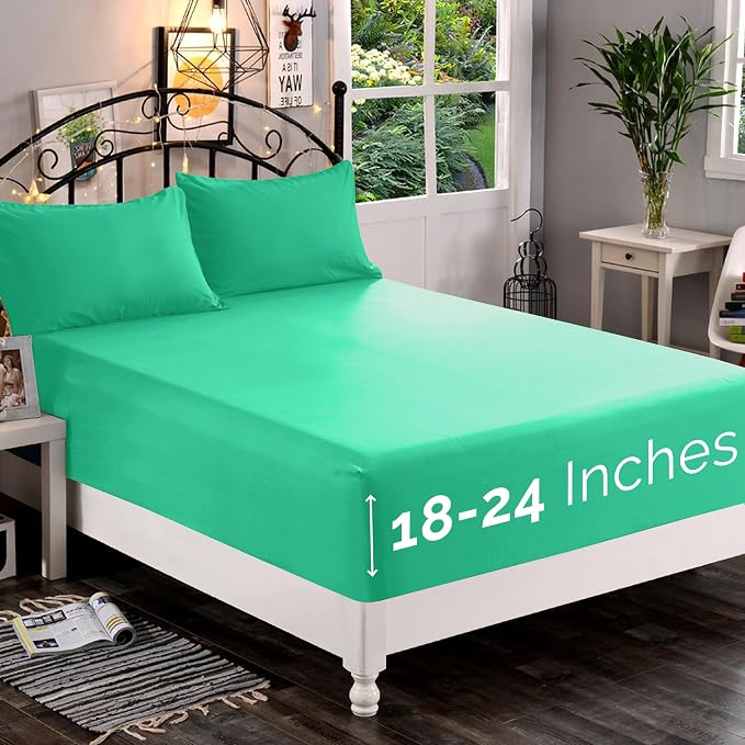 Elegant Comfort 1500 Premium Quality Fitted Sheet Ultra Soft 18-24 Inch Extra by ELEGANTCOMFORT