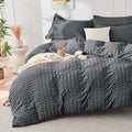 HYMOKEGE Dark Grey Twin Size Duvet Cover, Ultra Soft 2-Piece Seersucker Duvet by HYMOKEGE
