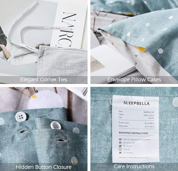SLEEPBELLA Duvet Cover Queen, 600 Thread Count Cotton Grey Branch - Image 7