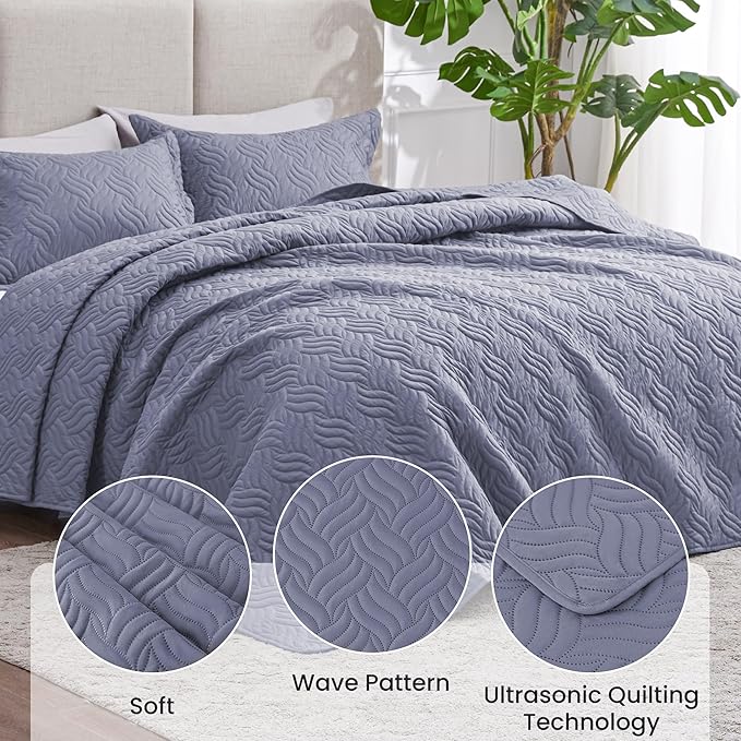 Love's cabin Quilts for Full Bed Bluish Grey Bedspreads Bedding Set - Image 4