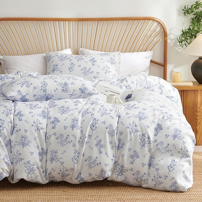 Nayoroom Blue Floral Duvet Cover Full Size Cottagecore Flower Leaf Spring - Image 4