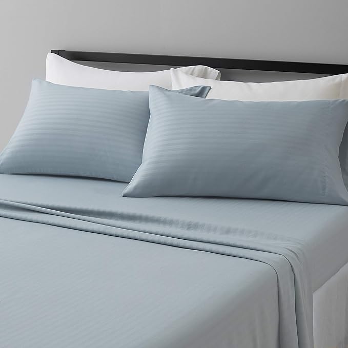 Amazon Basics Deluxe Microfiber Bed Sheets Full Size, Spa Blue Striped by AmazonBasics