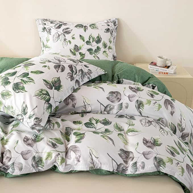 OAITE Duvet Cover Queen Size, Reversible Leaf White Duvet Cover Set - Image 5