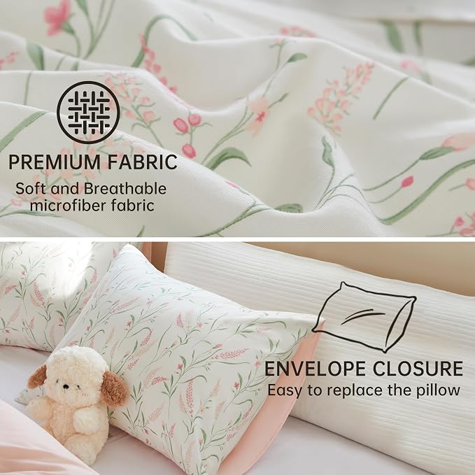 BOLINLIVING Pink Floral Duvet Cover King Size, Reversible Botanical Spring - Image 7