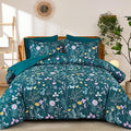 Yiran Teal Blue Comforter Set Queen Size, 7 Piece Floral Botanical Comforter by Yiran
