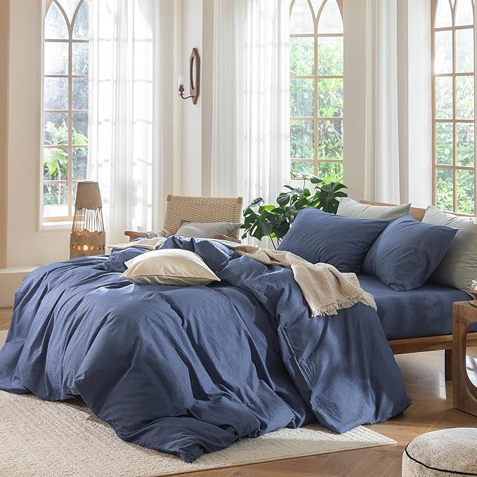 MooMee Bedding Duvet Cover Set 100% Washed Cotton Linen Like Textured - Image 3