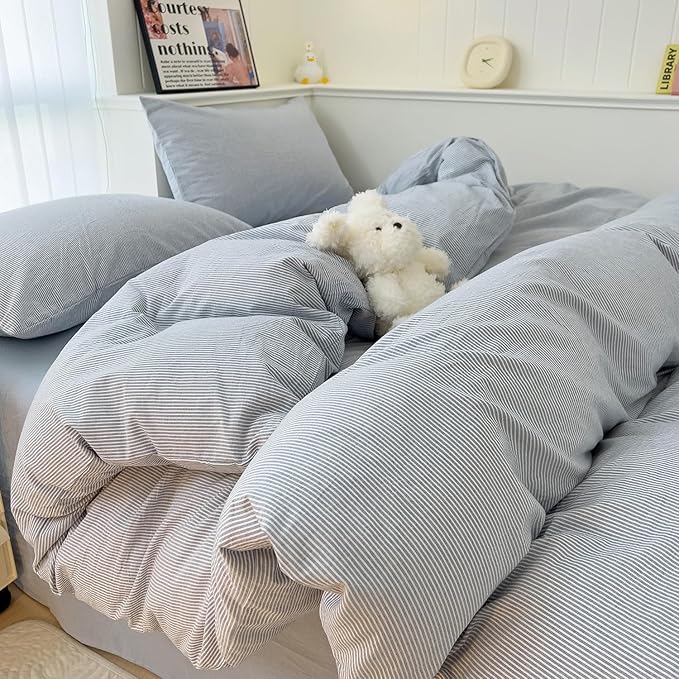 mixinni Blue Striped Duvet Cover Twin Size by mixinni