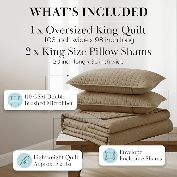 Southshore Fine Living, Inc. Oversized King Quilt Bedding Set, Taupe Quilt - Image 2