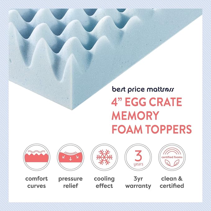 Best Price Mattress 4 Inch Egg Crate Memory Foam Mattress Topper - Image 9