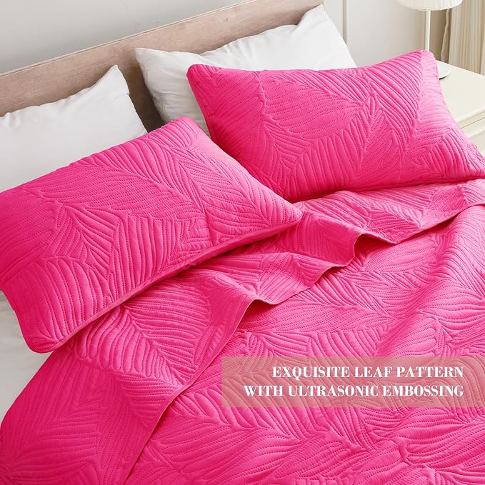 Exclusivo Mezcla Twin Quilt Bedding Set, Lightweight Hot Pink Quilts Twin Size - Image 3