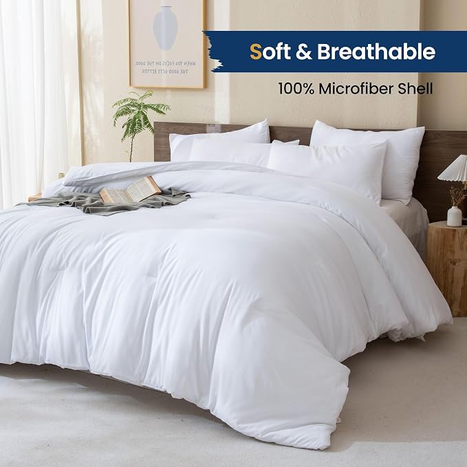 Paxrac White Super King Plus Comforter Set 128x120In, 3 Pieces Oversized King - Image 2