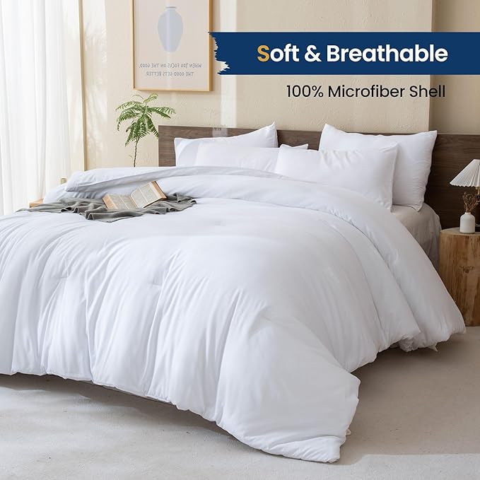 Paxrac White Comforter Full Size, 3 Pieces Boho Comforter Set, Lightweight - Image 2