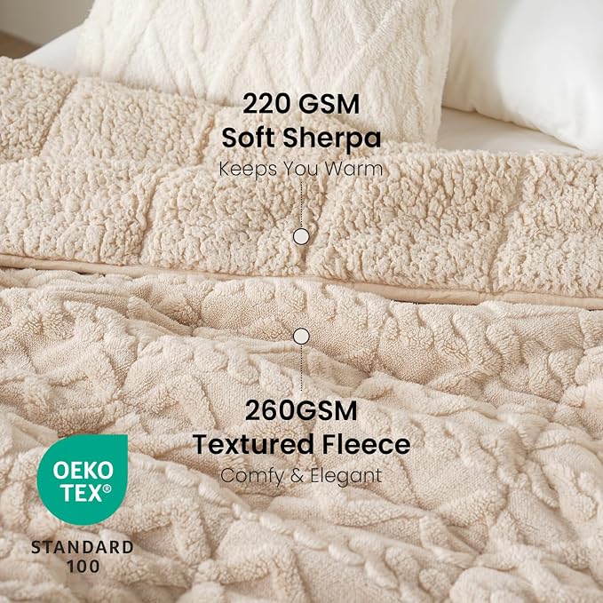 Drewin Weighted Blanket Queen Size 17lbs, Classy Soft Jacquard Sherpa Weighted - Image 3