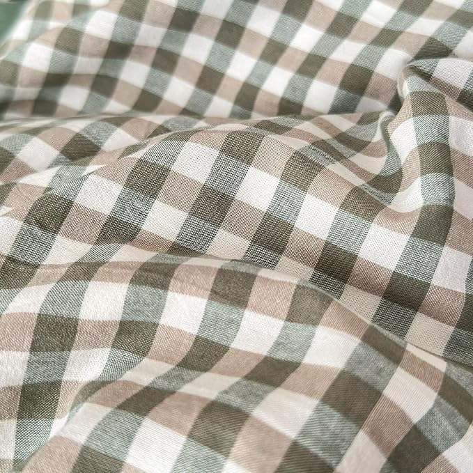 MKXI Sage Green Gingham Duvet Cover Queen, 3-Piece Ruffled Bedding Set - Image 6