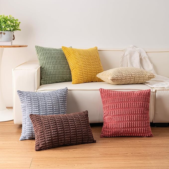 Aegero Pack of 2 Corduroy Decorative Throw Pillow Covers 16x16 Inch Soft - Image 7