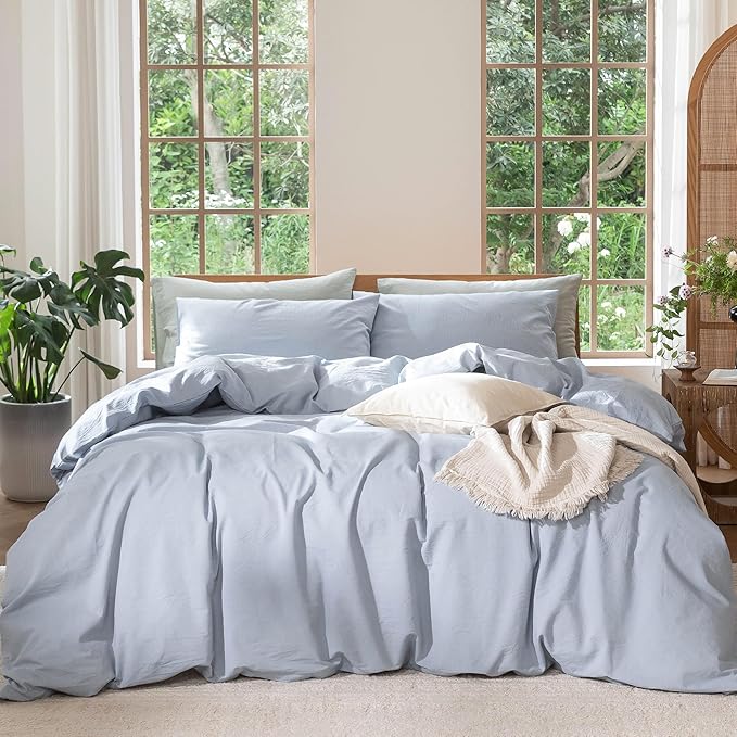 MooMee Bedding Duvet Cover Set 100% Washed Cotton Linen Like Textured by MOOMEE