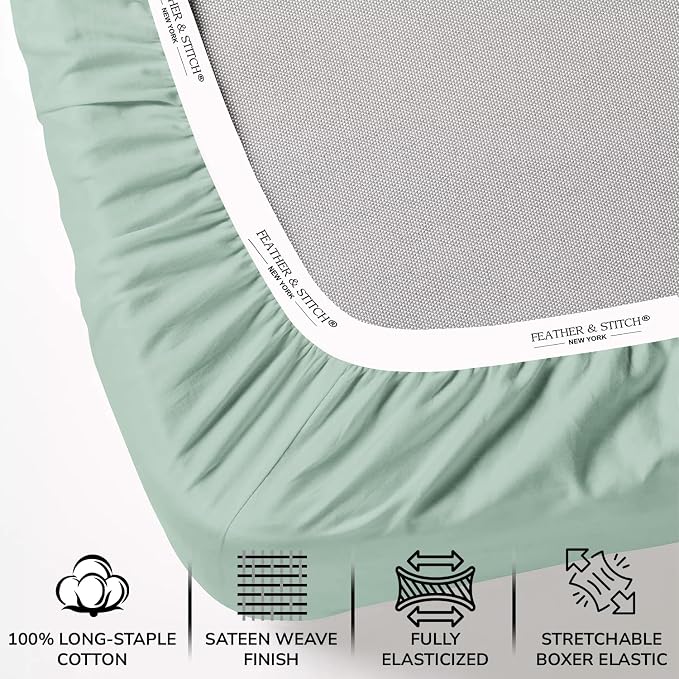 Feather & Stitch Fitted Bottom Sheet Only Queen Size 500 TC-1 Piece 100% Cotton - Image 2