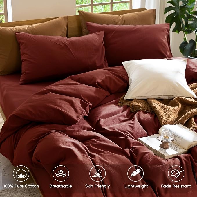 MooMee Bedding Duvet Cover Set 100% Washed Cotton Linen Like Textured - Image 4