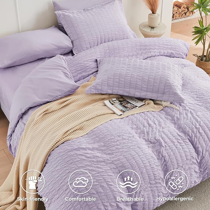HYMOKEGE Lavender Twin Comforter Set Seersucker 5 Pieces, All Season Luxury Bed - Image 3