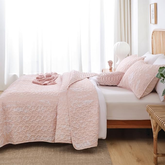 JANZAA Quilts Queen Size Blush Quilt Botanical - Image 6