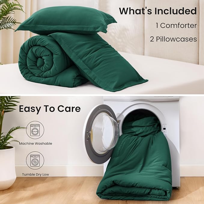 Love's cabin Dark Green Queen Comforter Set, 3-Piece Prewashed Bed Set - Image 8