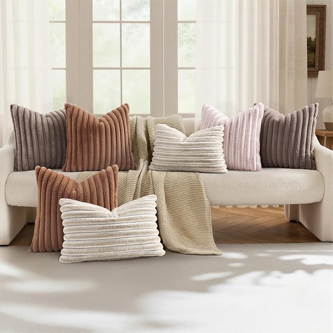 decorUhome Summer Cozy Faux Fur Throw Pillow Covers 16x16 Set of 2 Decorative - Image 5